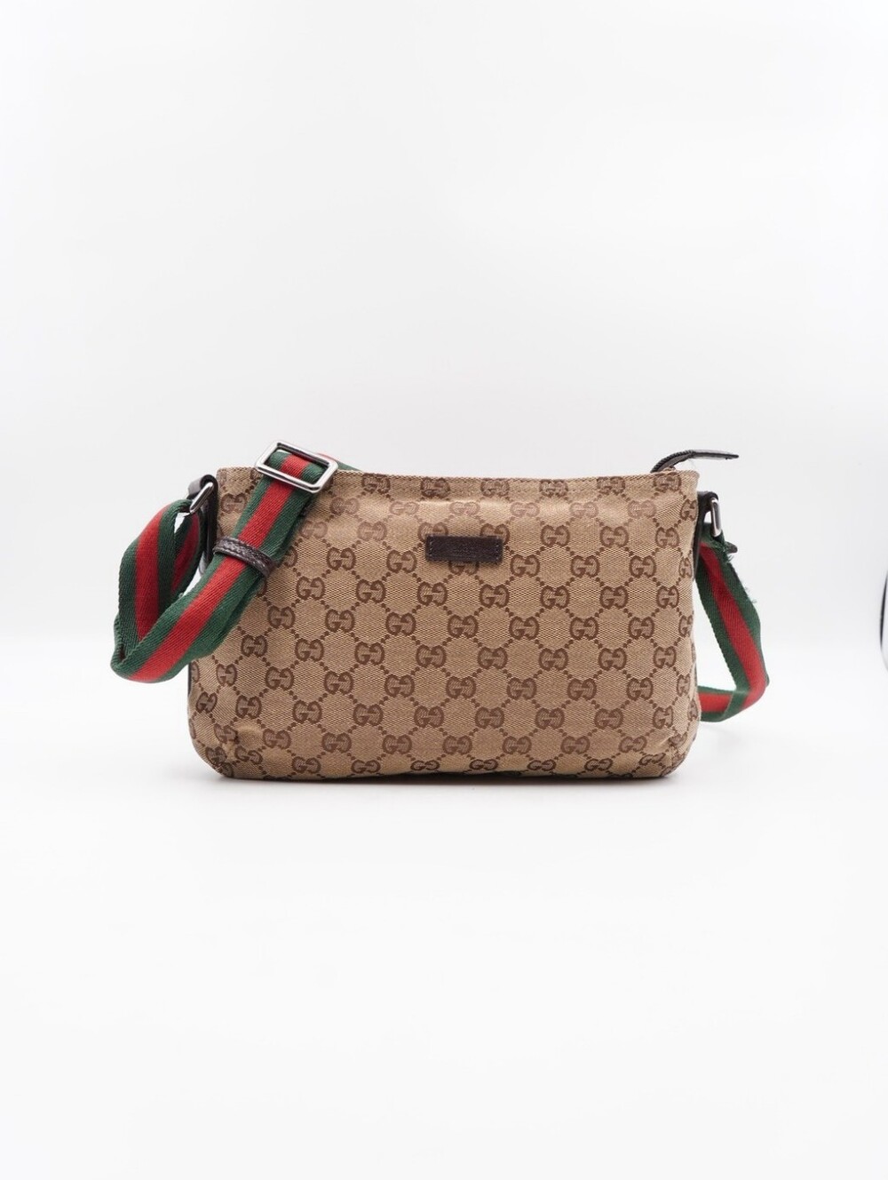 CO31 💟 GUCCI Monogram Web Flat Messenger Crossbody